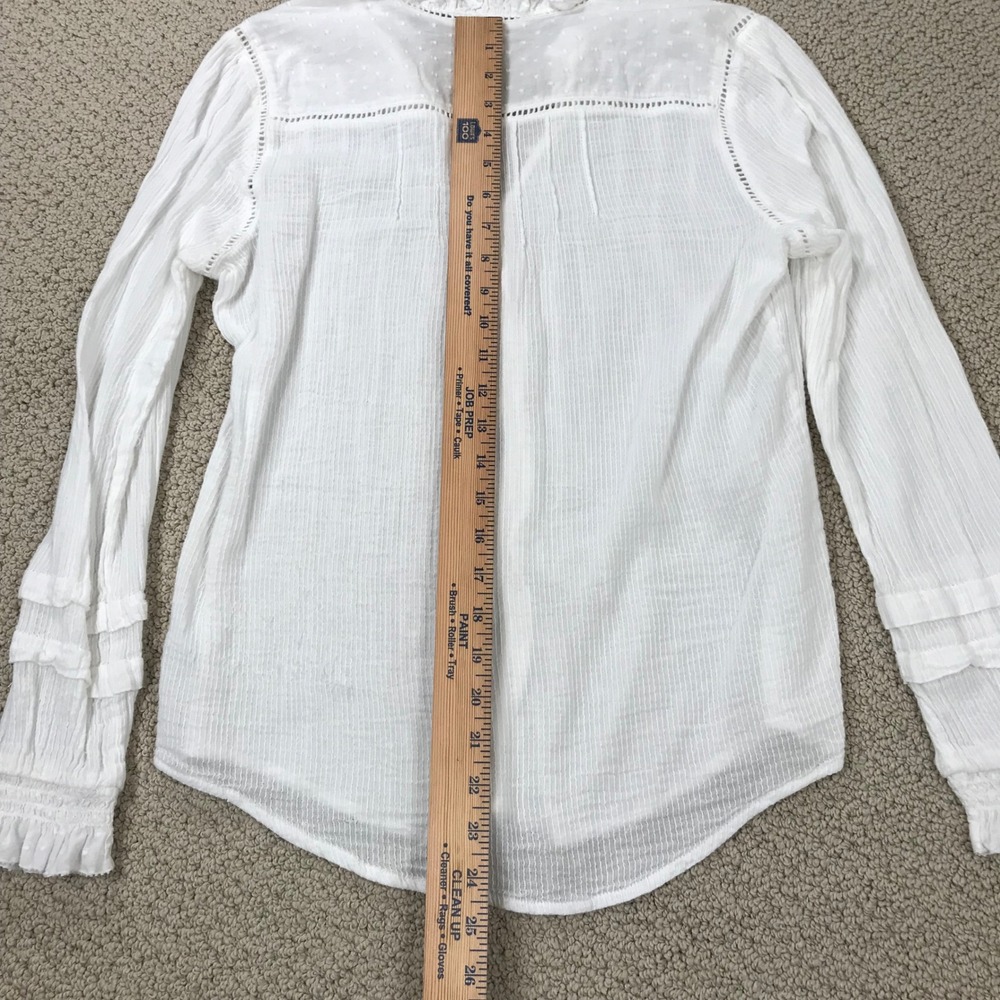 Faherty White Organic Cotton Pintuck Ruffle Blouse Swiss Dot Lace Top Small - Picture 7 of 7